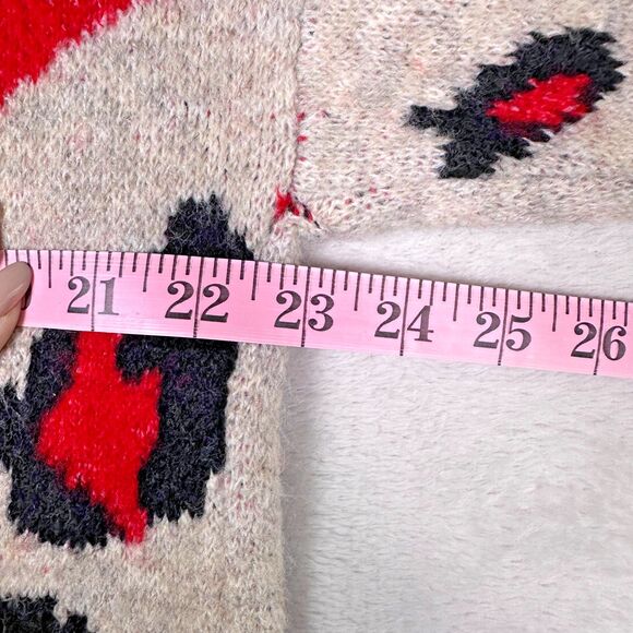 Anthro Adora Sweater Women's Small Gray/Black/Red Leopard Long Sleeve - Picture 7 of 9